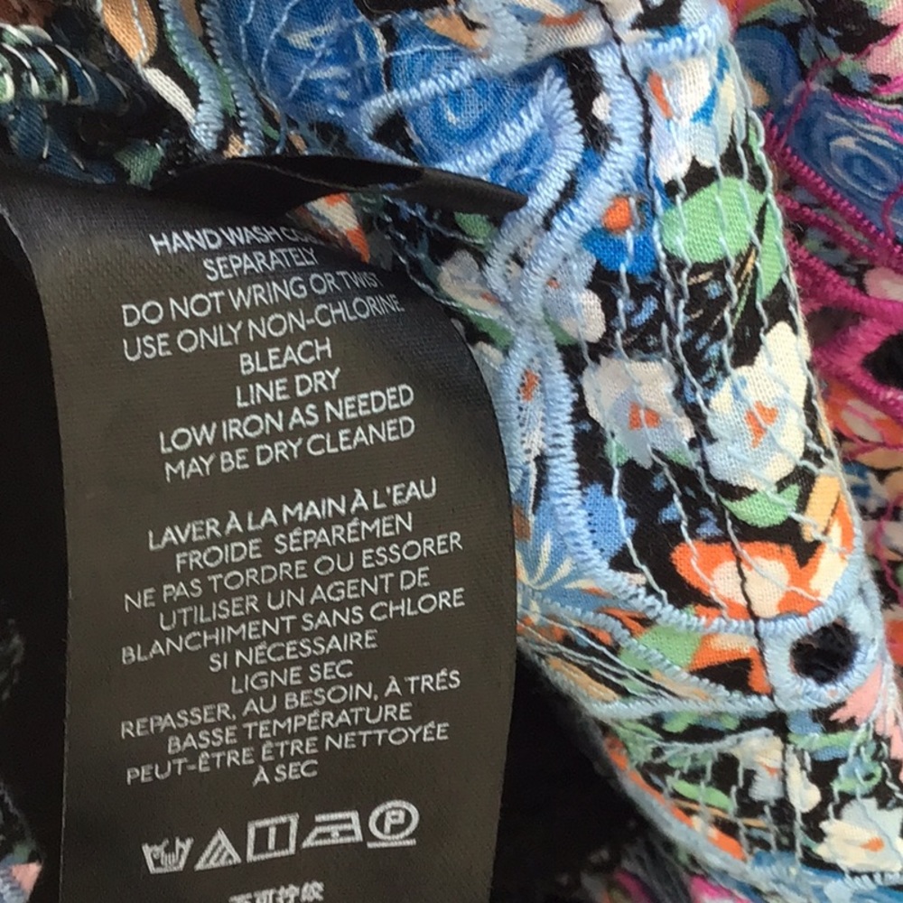 Anthropologie Blue Black Pink Floral Embroidery Ruffle Eyelet Lined Maxi Dress - Picture 16 of 16